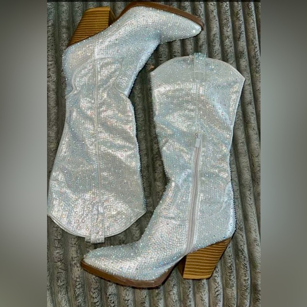 Women's Silver Sequin Boots